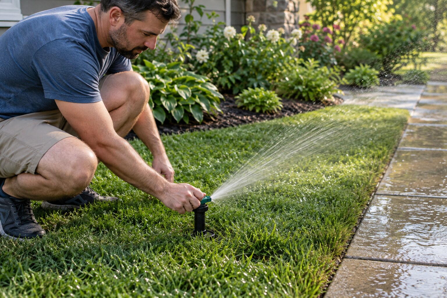How to Adjust a Lawn Sprinkler Away from a Walkway