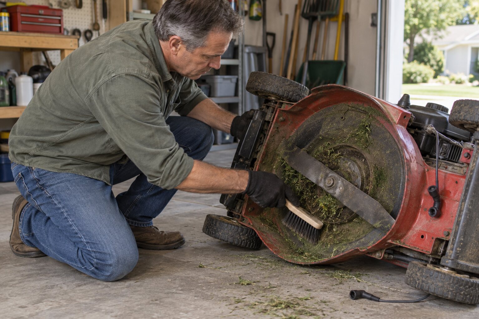 How to Brush Grass Clippings from a Mower Deck Safely