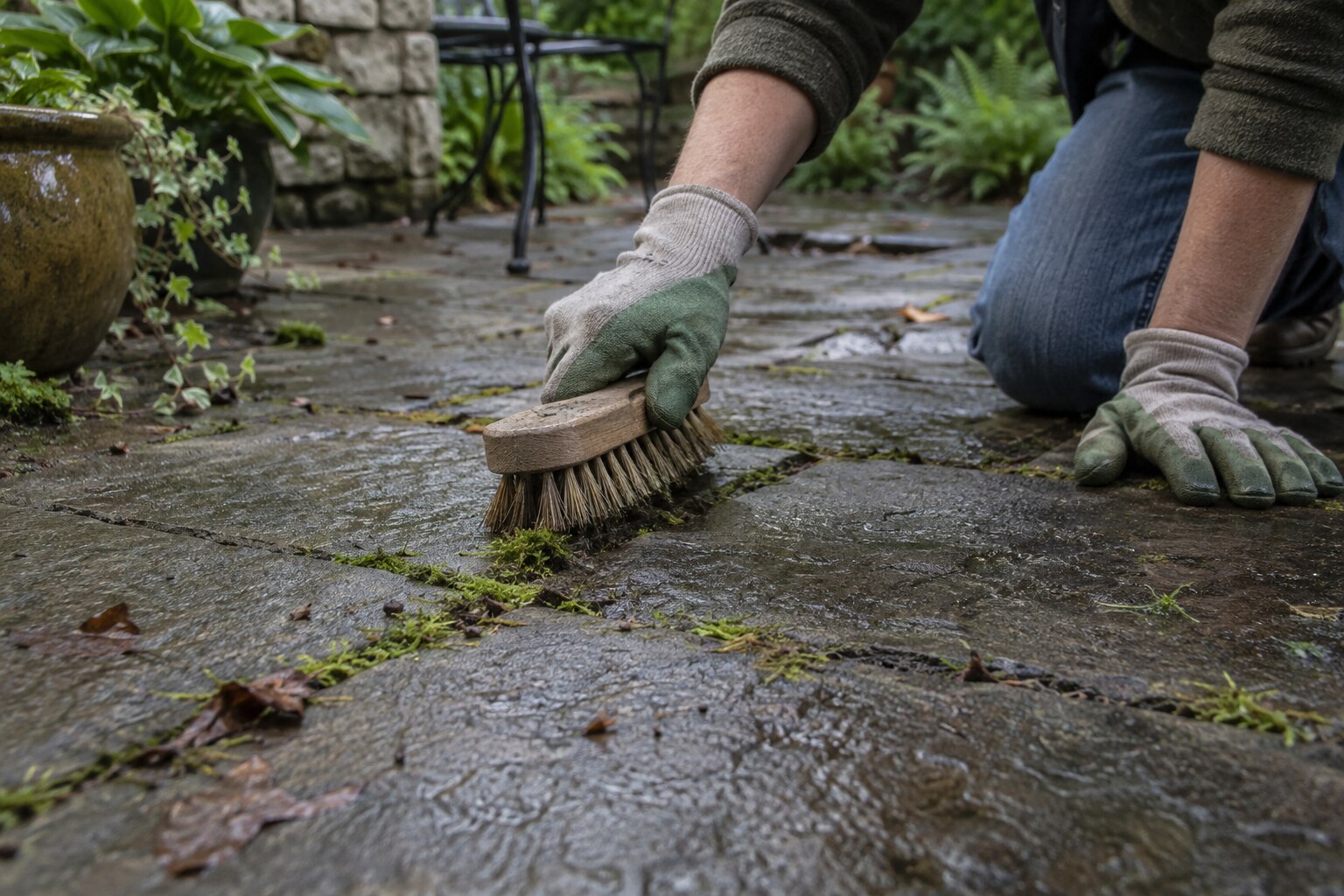 How to Brush Moss from Outdoor Patio Pavers