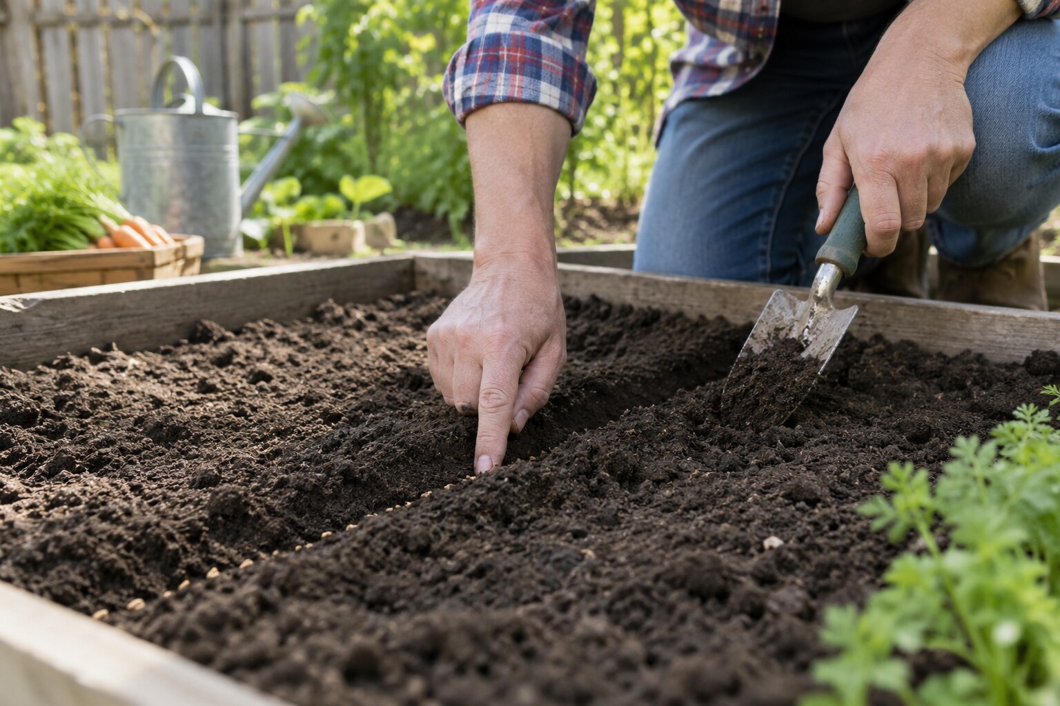 How to Check the Depth of Carrot Seeds in a Garden Row