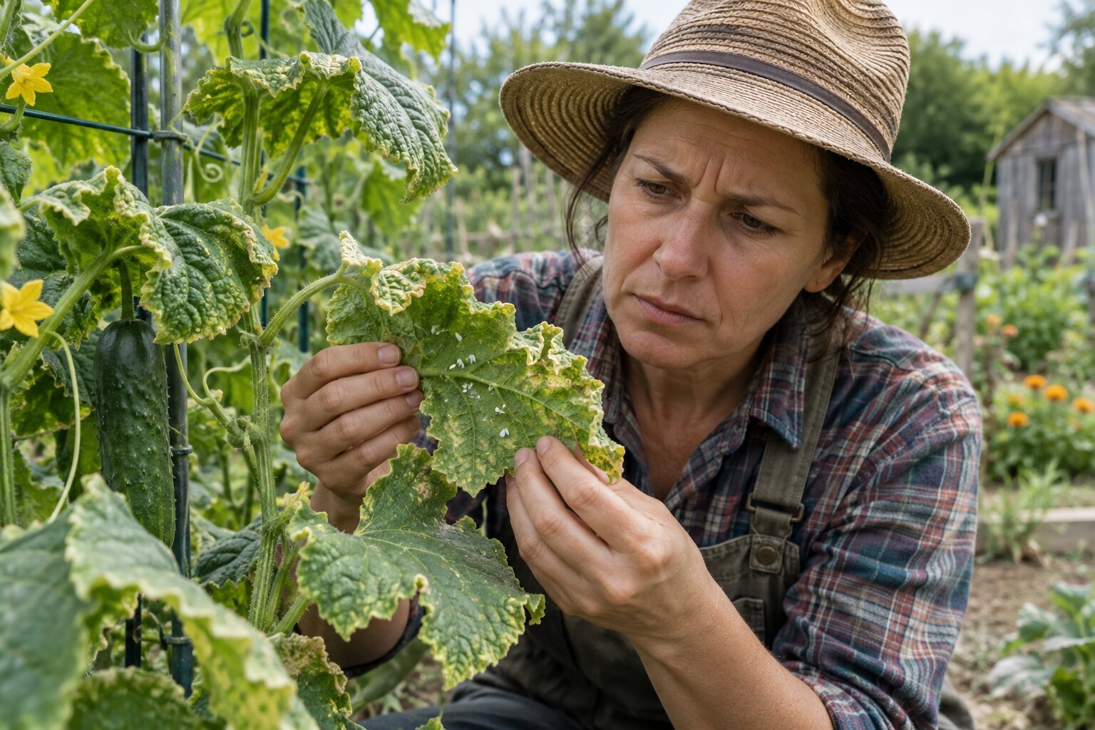 How to Recognize Whiteflies on Cucumber Leaves
