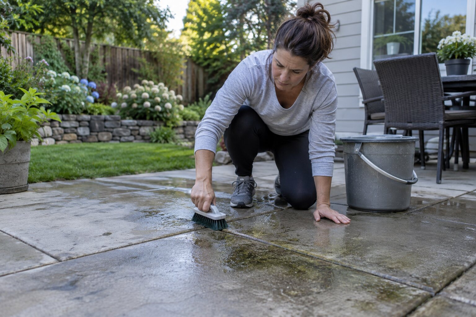 How to Scrub Mildew from Concrete Patio Joints