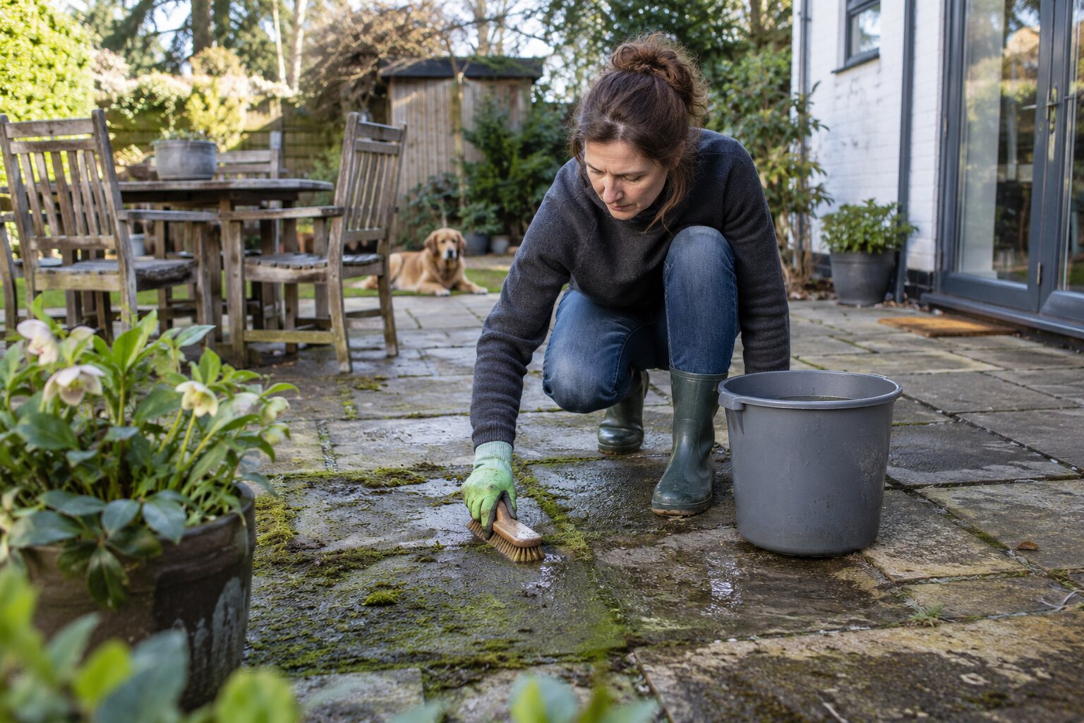 How to Scrub Moss from Concrete Patio Pavers Without Spreading It